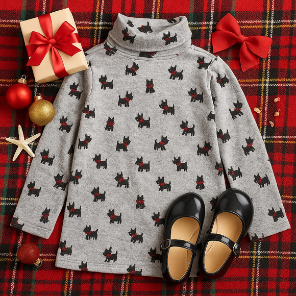 Gymboree Girls Scottie Dog Print Gray Turtleneck | 100% Cotton | Size 6 - Picture 1 of 6